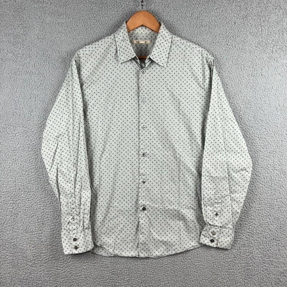John Varvatos Shirt Mens Medium Button Up Light‎ Green Geometric AOP Long Sleeve